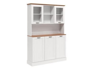  Balcão três portas com oratória na cor branco lavado com honey / coleção Alma